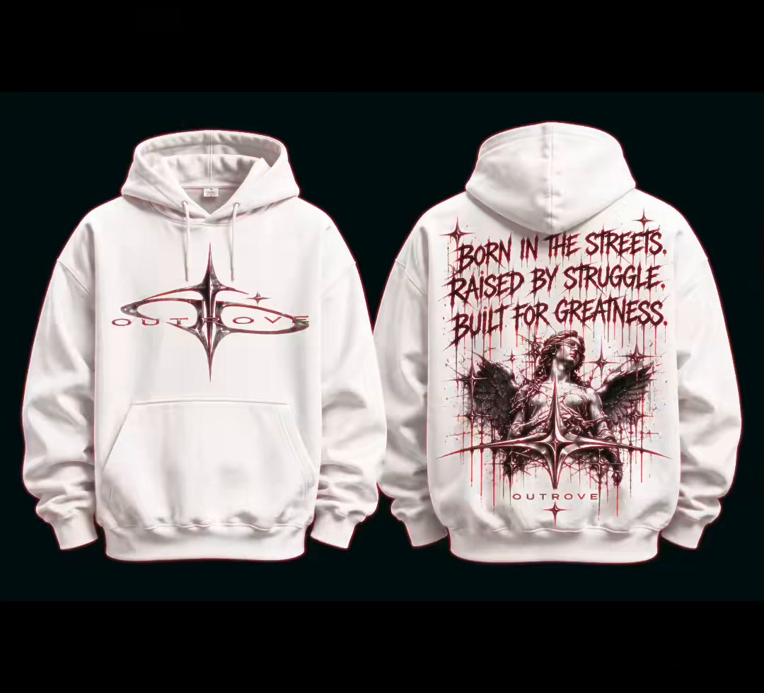 Λευκό hoodie Outrove Born in the Streets με κόκκινη εκτύπωση φτερωτής μορφής στην πλάτη
